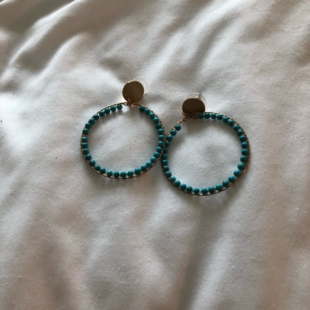 Turquoise beaded hoop statement earrings